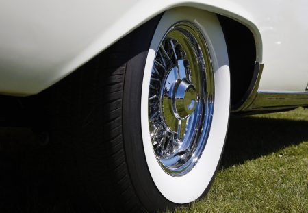 polished aluminum wheels on classic car
